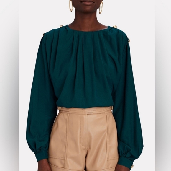Intermix Bryony Pleated Green Bamboo/Silk Blouse Size M - Picture 1 of 12